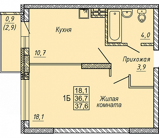 Файл:1 комн. 36,80 м² блок секция 2 в ЖК Новые Матрешки.jpg